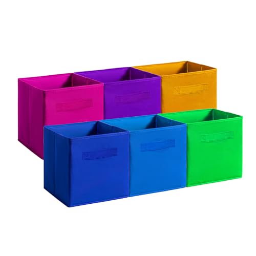 EITMOW Fabric Storage Bins 6 Pack Collapsible Cube Organizer for Closet Shelves Living Space Pastel Dark Color Options Foldable Storage Boxes with Handles for Clothes Dark Colors 11 inch - Image 1
