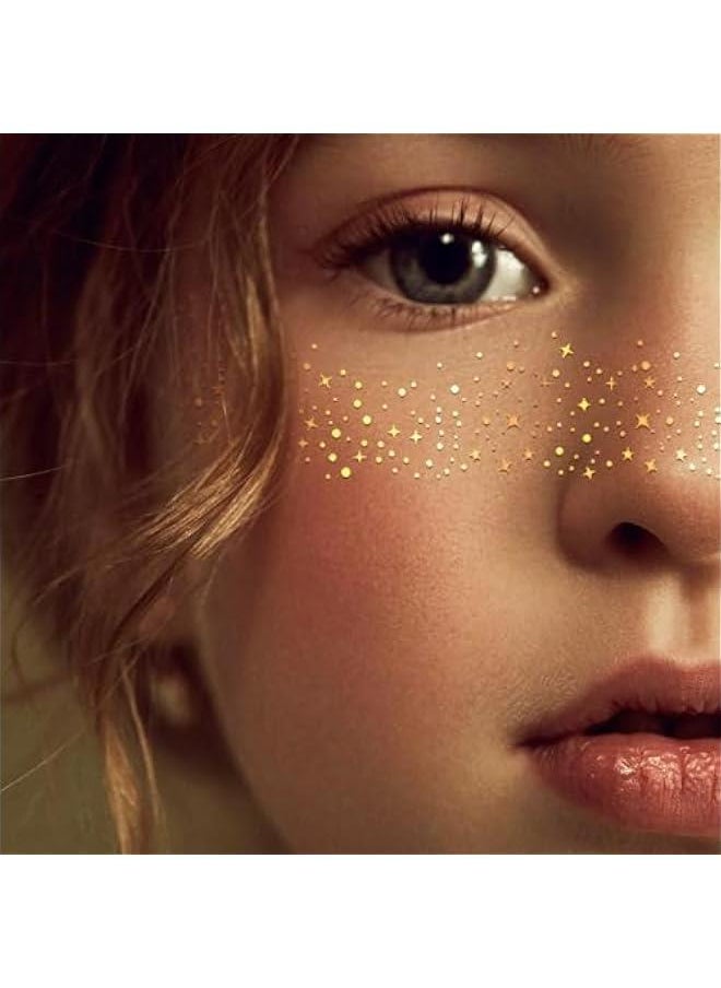 Generic - Gold Glitter Freckles Face Tattoo, Sparkle Makeup Patches - 3pcs - Image 1