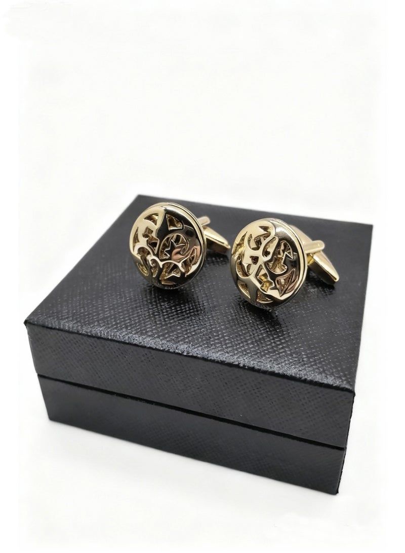 Cufflinks, Golden Hollowed-out Design Cufflinks, 2 PCS for One Set Premium Copper Jewelry Specially Design for Men's Shirt Wedding Business Gift with Delicate Package Box. - Image 4