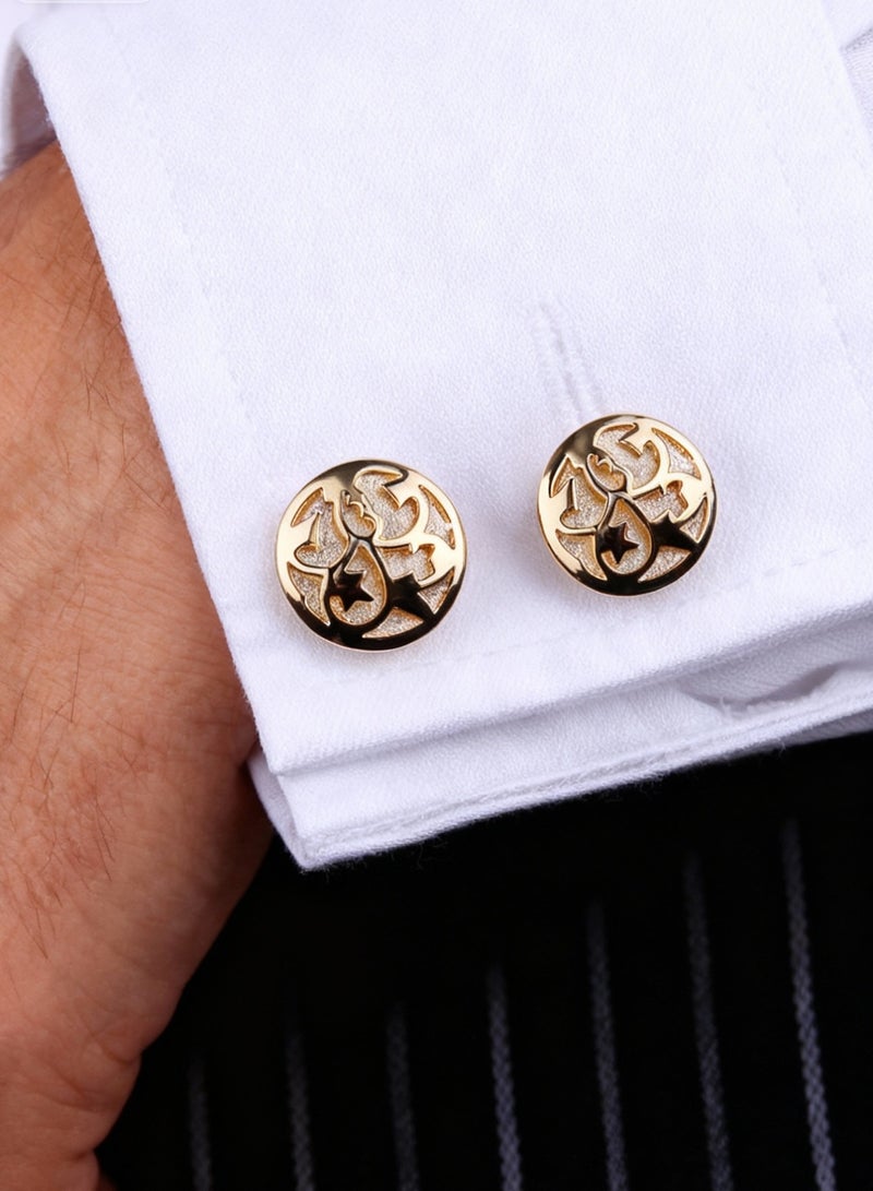 Cufflinks, Golden Hollowed-out Design Cufflinks, 2 PCS for One Set Premium Copper Jewelry Specially Design for Men's Shirt Wedding Business Gift with Delicate Package Box. - Image 2