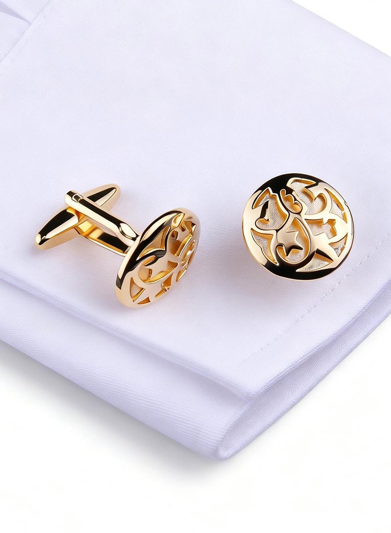 DB Innov. Cufflinks, Golden Hollowed-out Design Cufflinks, 2 PCS for One Set Premium Copper Jewelry Specially Design for Men's Shirt Wedding Business Gift with Delicate Package Box. - Image 1