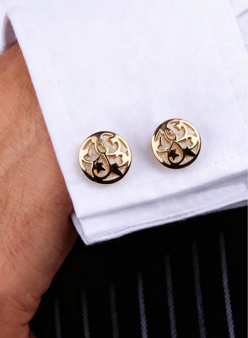 DB Innov. Cufflinks, Golden Hollowed-out Design Cufflinks, 2 PCS for One Set Premium Copper Jewelry Specially Design for Men's Shirt Wedding Business Gift with Delicate Package Box. - Image 2