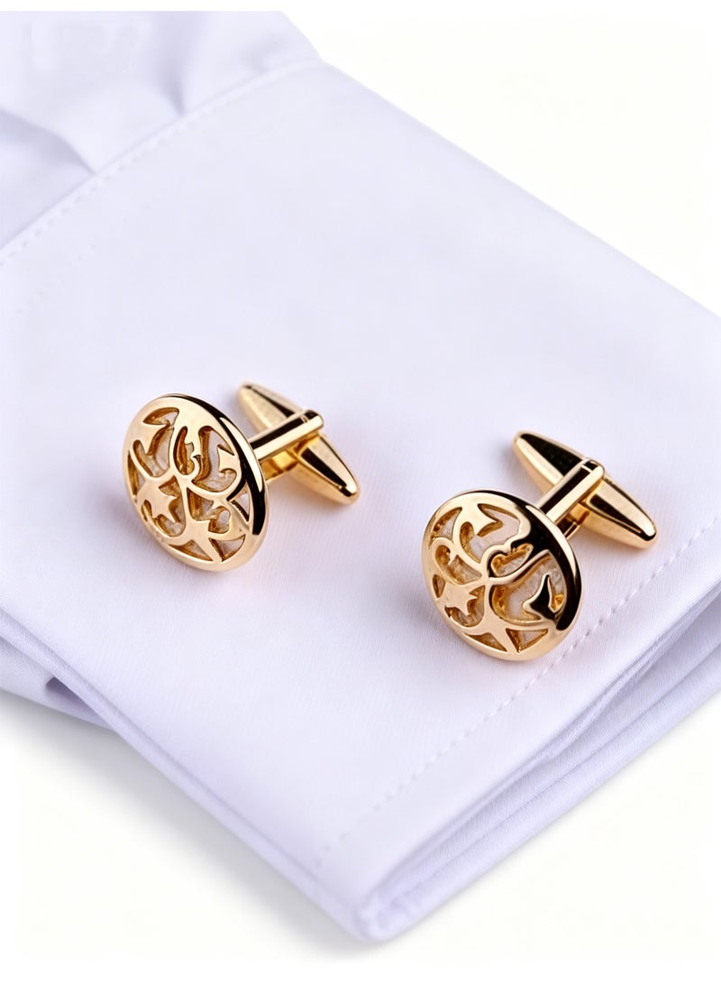 DB Innov. Cufflinks, Golden Hollowed-out Design Cufflinks, 2 PCS for One Set Premium Copper Jewelry Specially Design for Men's Shirt Wedding Business Gift with Delicate Package Box. - Image 1