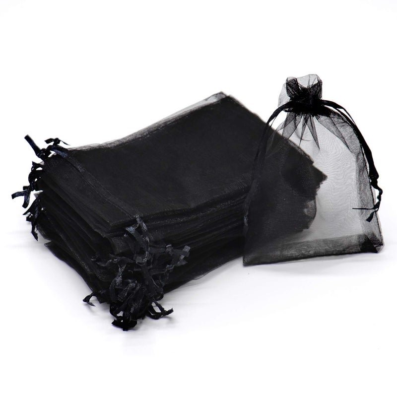 Bezall 50Pcs 35x45 Inch Sheer Organza Bags Black Halloween Favor Bags with Drawstring Festival Party Gift Candy Jewelry Pouches