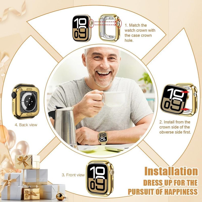 top4cus 42mm Case Soft Flexible Lightweight Anti-Scratch Overall Protective 42mm Iwatch Cover Case Shiny Shockproof Bumper Compatible with Apple Watch Series 3/2/1 - Gold - Image 4