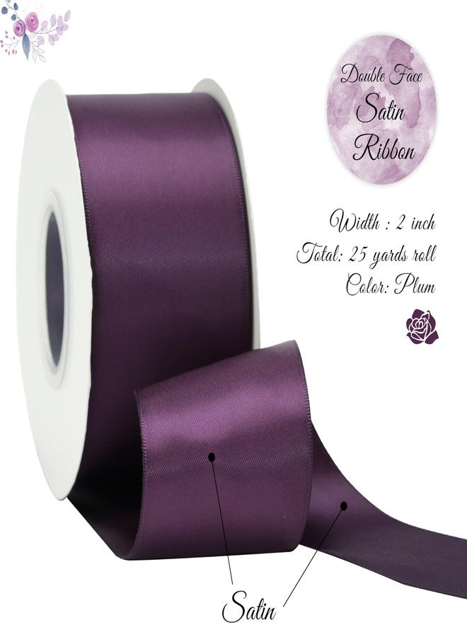 DINDOSAL Plum Ribbon 2 Inch Thick Double Face Satin Ribbon for Gift Wrapping Wedding Decor Bridal Bouquet Shower Party Decorations DIY Crafts Diaper Cake Christmas Tree - 25Yards - Image 2