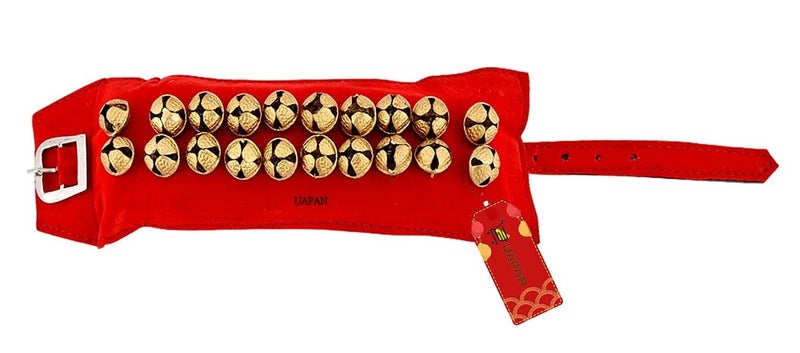 UAPAN 2 line Brass Ghungroo Ankle Bells Velvet Red Pad for Classical,Baratnatyam,Odissi,Kathak Dance with Adjustable Strap (Valvet, Belt) - Image 3