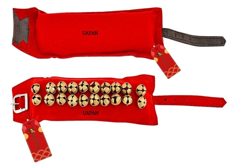 UAPAN 2 line Brass Ghungroo Ankle Bells Velvet Red Pad for Classical,Baratnatyam,Odissi,Kathak Dance with Adjustable Strap (Valvet, Belt) - Image 2