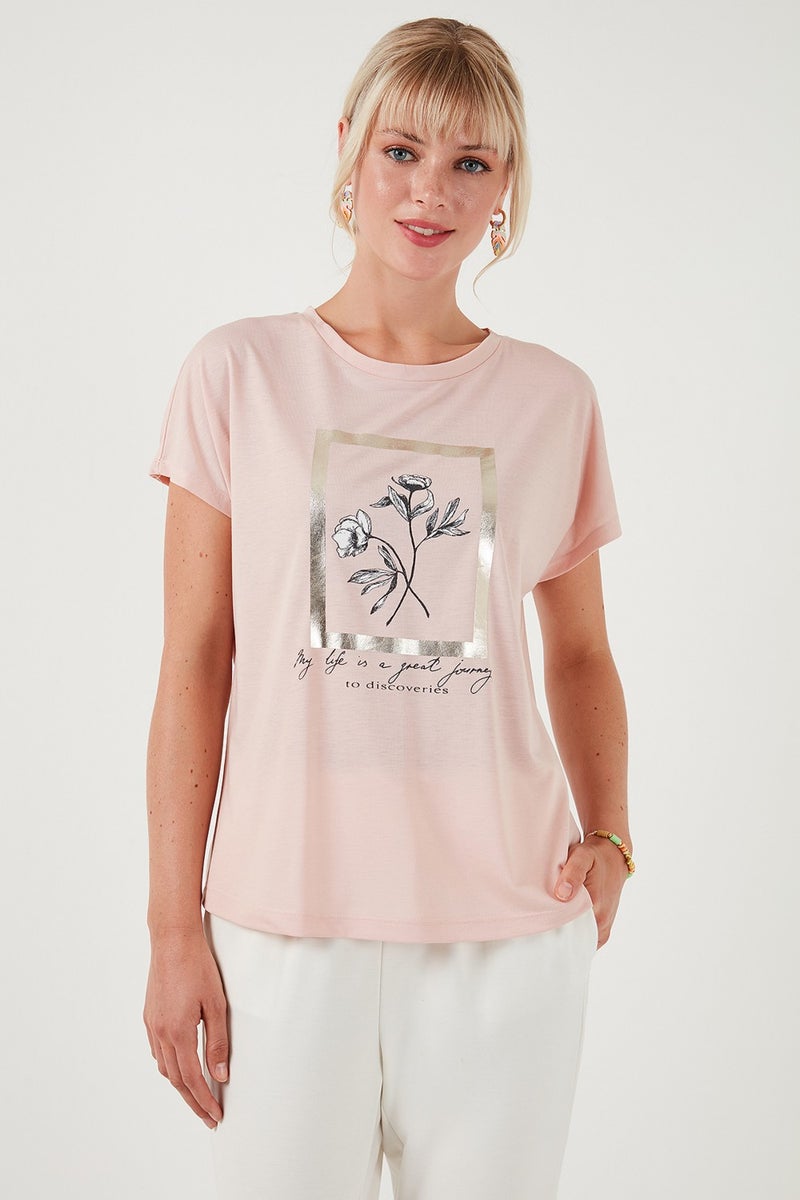 Lela Printed Crew Neck Regular Fit T Shirt Women's T Shirt 6671006  - Image 2