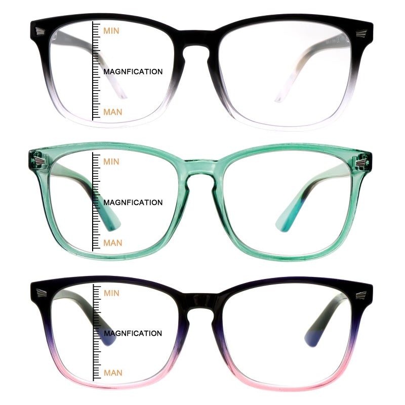 Sumkyle 3 Pack Progressive Multifocal Reading Glasses for Women Men Blue Light Blocking Computer Glasses Spring Hinge Readers(3 Mix C3, 1.50) - Image 1