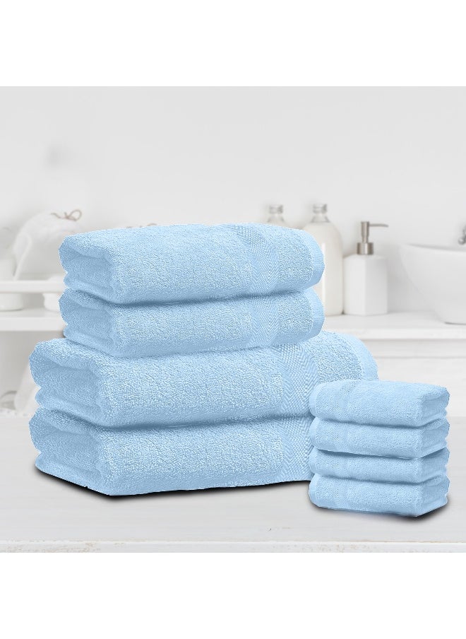 Rest Towel Set 8Pc Sky Blue Luxury Hotel Bedroom Super Soft Absorbent Durable Washable Quick Dry Cotton Family Bath Towels - 2 Bath Towel 70X140Cm 2 Hand Towel 50X100Cm & 4 Face Towel 30X30Cm  - Image 1