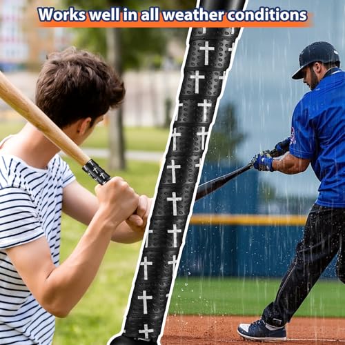 POUMEE 2PCS Faith Cross Baseball Bat Grip Tapes 1.5mm Precut and Full Adhesive Softball Grip Tape,Non-Slip Baseball Bat Wrap Tape Religious Cricket Batting Tape Replacement(Black) - Image 5