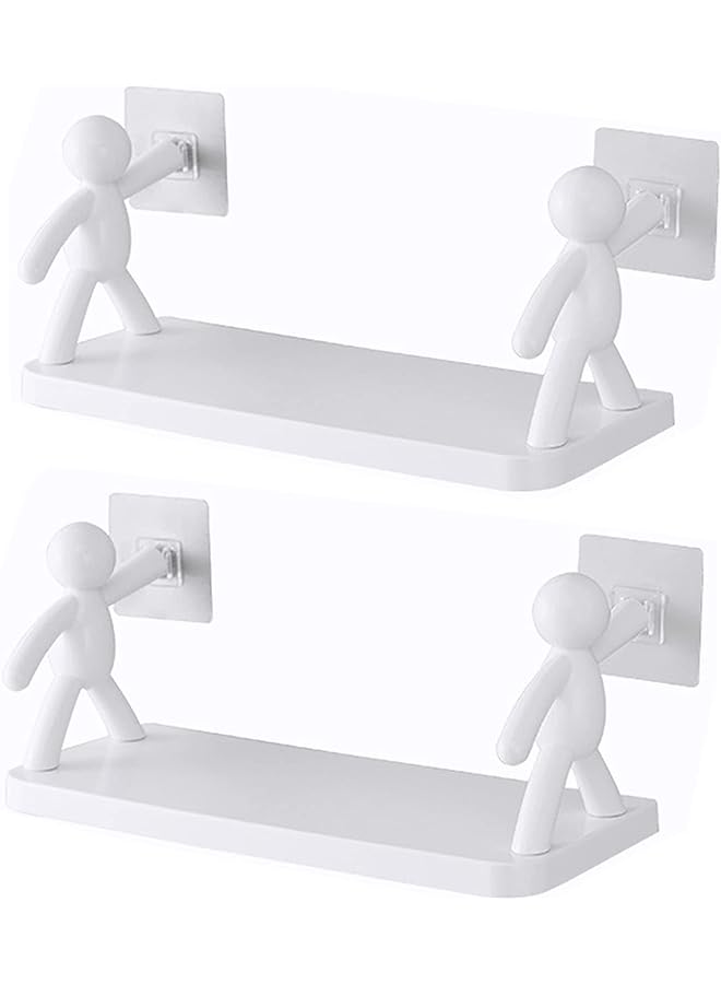 IAF Pcs the Kitchen Toilet Villain Wall Hanging Receiver Shelf Self Stick Little Man, Villain Design White Floating Shelves, Punching-free Storage Rack for Kitchen, Bathroom (White) - Image 1