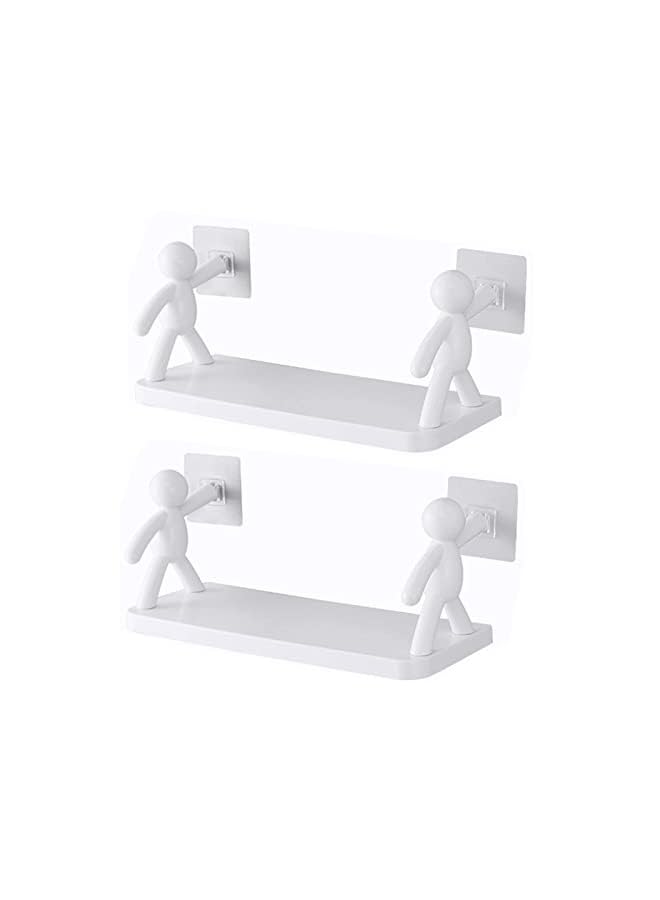 IAF Pcs the Kitchen Toilet Villain Wall Hanging Receiver Shelf Self Stick Little Man, Villain Design White Floating Shelves, Punching-free Storage Rack for Kitchen, Bathroom (White) - Image 3