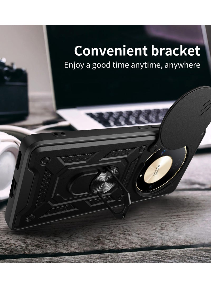 Honor X9a 5G Case Cover, Slide Camera Lens Cover + 360°Rotating Kickstand Ring + Support Magnetic Car Mount Shockproof Mobile Phone Case For Honor X9a 5G, Black - Image 5