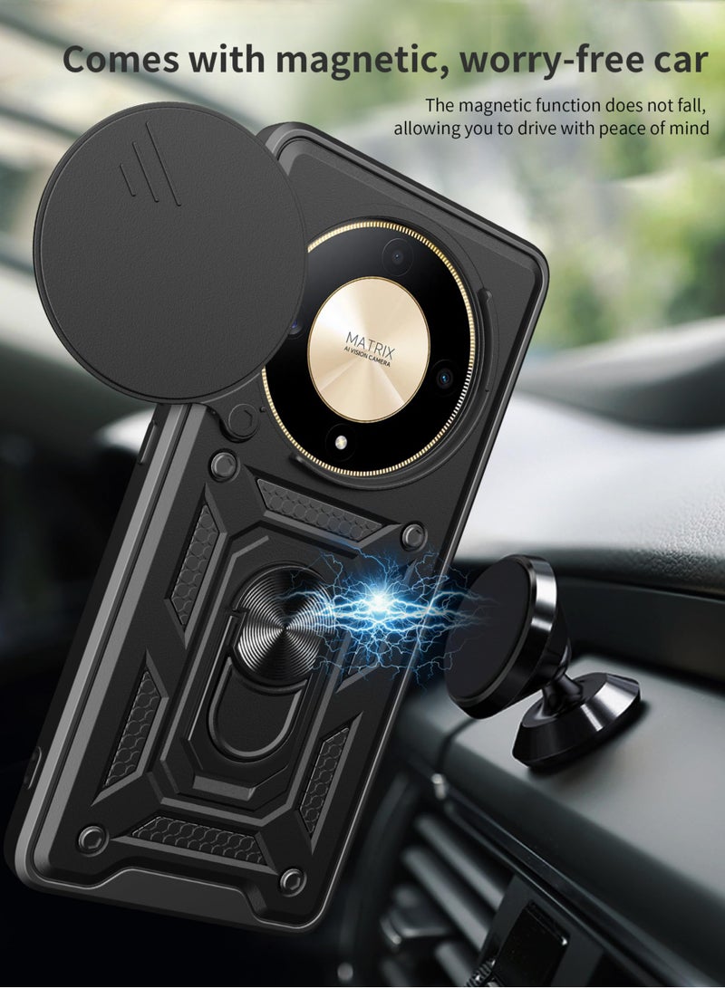 Honor X9a 5G Case Cover, Slide Camera Lens Cover + 360°Rotating Kickstand Ring + Support Magnetic Car Mount Shockproof Mobile Phone Case For Honor X9a 5G, Black - Image 4