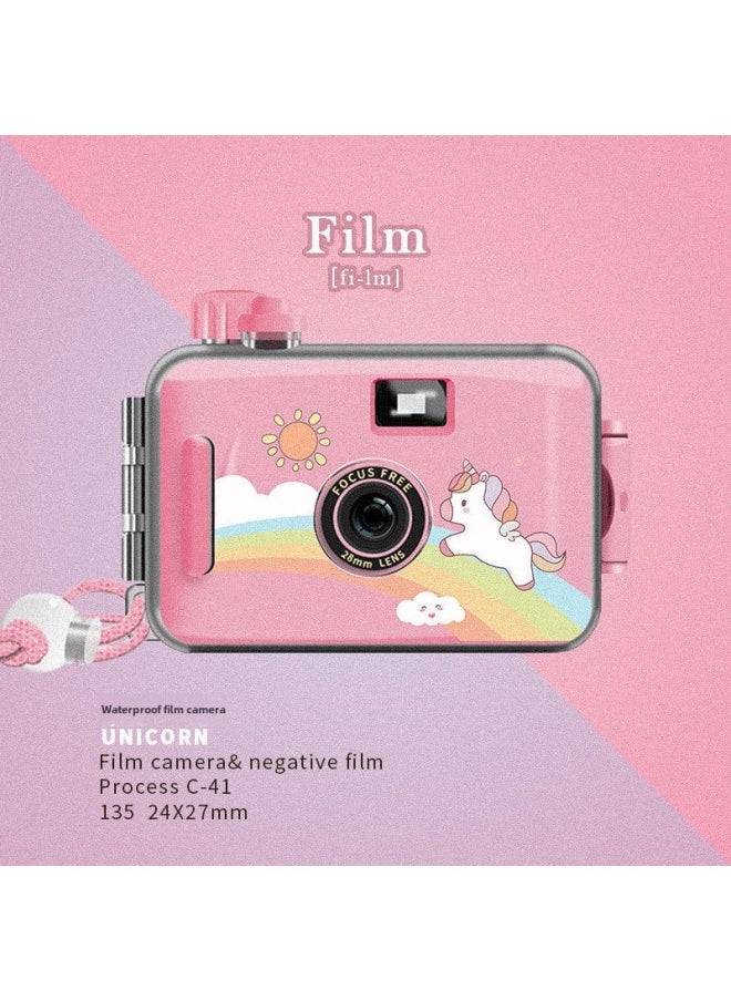 Generic Retro Fool Film Camera Non-Pole Film Machine Fool Machine Campus Camera Student Birthday Gift Female-Body Color:Package Four-meet Unicorn  - Image 1