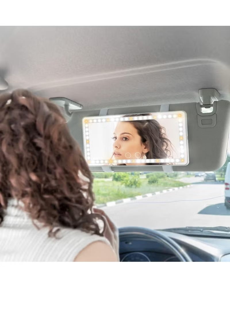 ريبنيو مرآة زينة محمولة مزودة بحاجب للشمس للسيارات - 60 مصباح LED، 3 إعدادات إضاءة قابلة للتخصيص، تحكم بشاشة تعمل باللمس، وظيفة تظليل، مثالية لوضع المكياج في السيارات والشاحنات وسيارات الدفع الرباعي ومستحضرات التجميل أثناء التنقل - Image 5