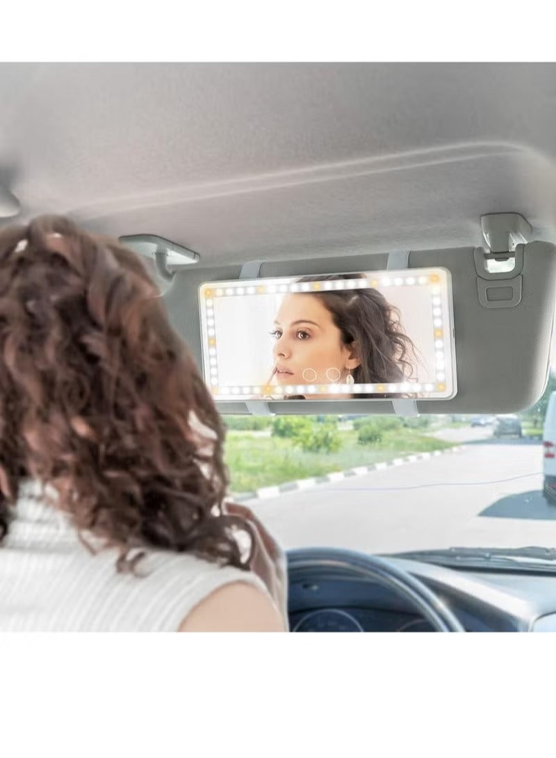 ريبنيو مرآة زينة محمولة مزودة بحاجب للشمس للسيارات - 60 مصباح LED، 3 إعدادات إضاءة قابلة للتخصيص، تحكم بشاشة تعمل باللمس، وظيفة تظليل، مثالية لوضع المكياج في السيارات والشاحنات وسيارات الدفع الرباعي ومستحضرات التجميل أثناء التنقل - Image 2