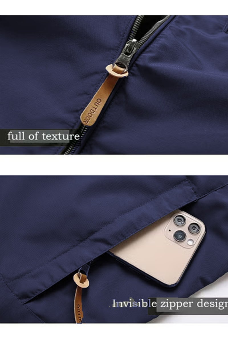Men's Lightweight Windbreaker Jacket Hooded Rain Coats Soft Waterproof Zipper Pockets Raincoat w/Detachable Hood  - Image 4