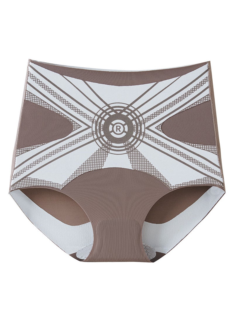 Generic - High-Waisted Shapewear Underpants Seamless Antibacterial Mulberry Silk Liquid Body Shaping Tummy Control Panties Plus Size Coffee - Image 1