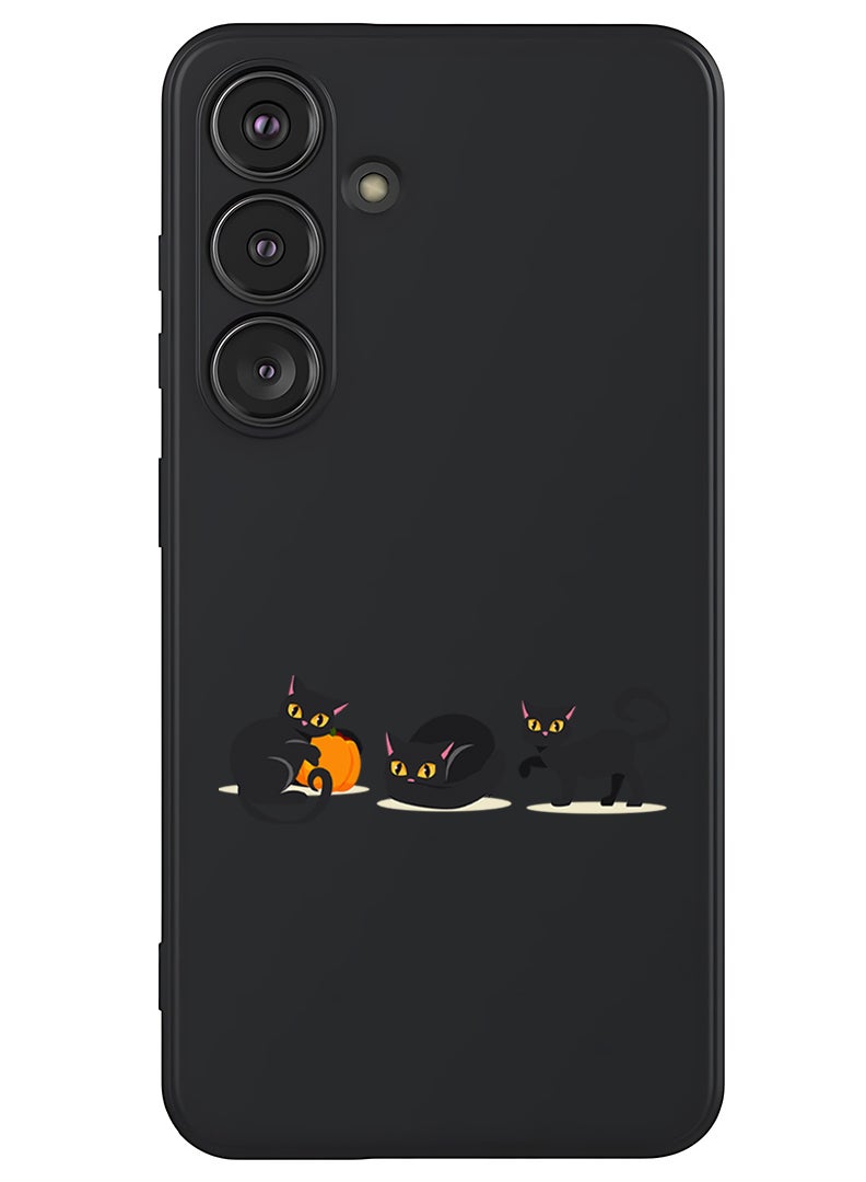 Theodor Protective Slim Fit Case Liquid Silicone Cover with Full Body Protection Anti-Scratch Shockproof Case For Samsung Galaxy S25 Plus (Black) - Cat pumpkin Halloween-01 - Image 1