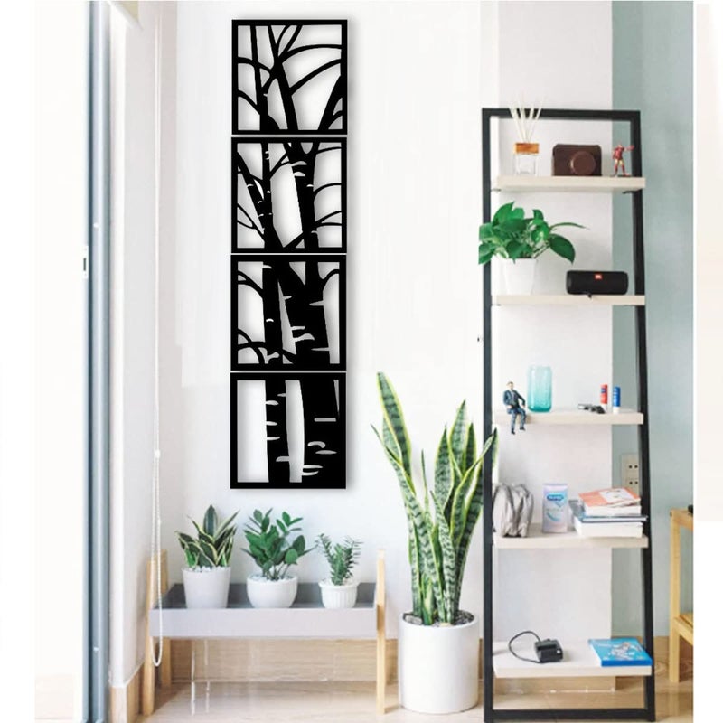 300Sparkles Bamboo Design 4 Pcs Set Wooden Wall Decor Hangings Home Decorative Gifts Item Living Room Bed Room Dinning Area Decoration Black 10x 10 Inch - Image 1