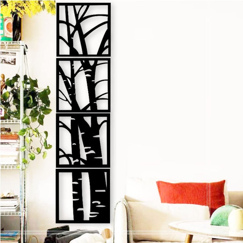 300Sparkles Bamboo Design 4 Pcs Set Wooden Wall Decor Hangings Home Decorative Gifts Item Living Room Bed Room Dinning Area Decoration Black 10x 10 Inch - Image 3