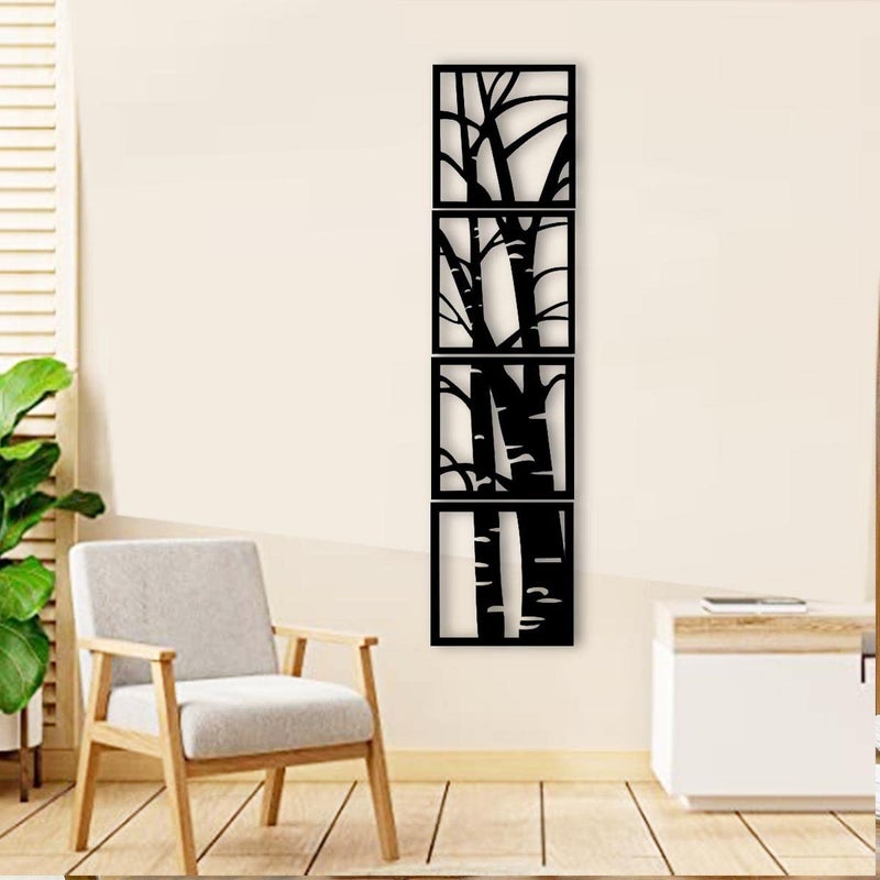 300Sparkles Bamboo Design 4 Pcs Set Wooden Wall Decor Hangings Home Decorative Gifts Item Living Room Bed Room Dinning Area Decoration Black 10x 10 Inch - Image 4