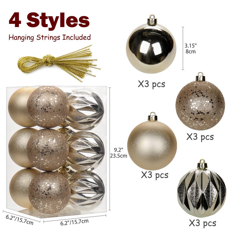 Briful 12pcs 3.15 "" عيد الميلاد الحلي الحلي شاتات شيربانيا زخارف شجرة عيد الميلاد كرات الأشجار الهالوين الحلي د؟ - Image 2