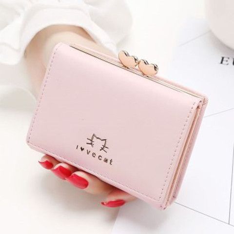 Sweet wallet womens Korean-style three-fold wallet small portable fashion multi-functional card holder womens dual-use wallet215 kitten pink 215 kitten pink
