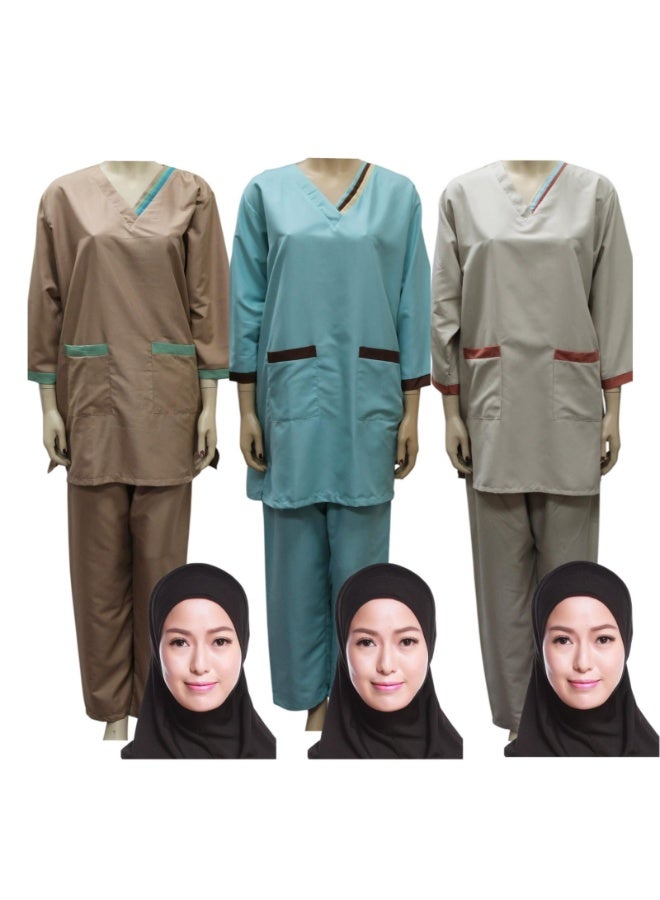 Housemaid Uniform Maid Nanny Scrub Suit 3 piece set  and 3 HIJAB - Image 1
