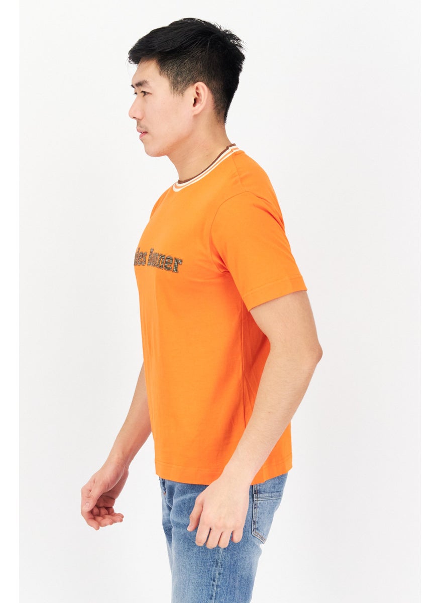 Wales Bonner - Men Crew Neck Short Sleeves Brand Logo T-Shirt, Orange - Image 1