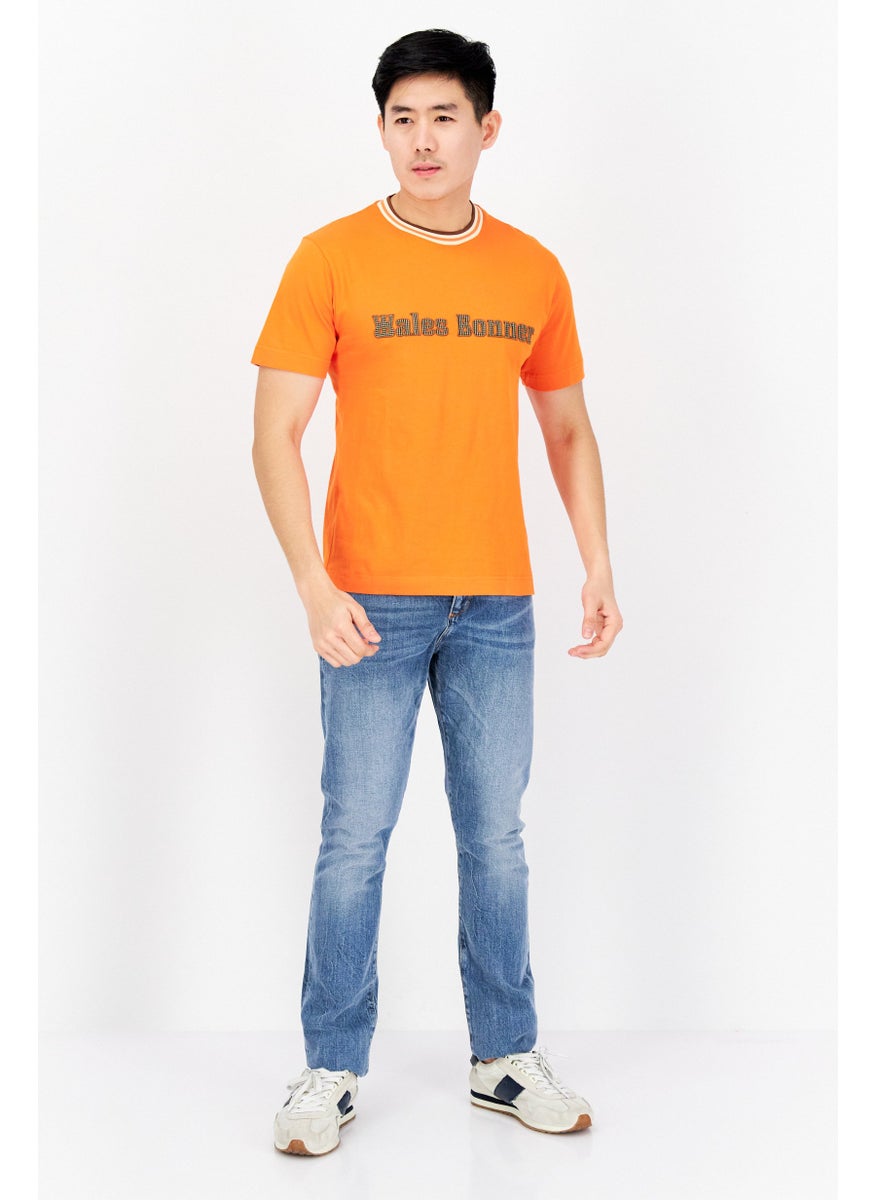 Wales Bonner - Men Crew Neck Short Sleeves Brand Logo T-Shirt, Orange - Image 1