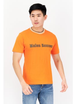 Men Crew Neck Short Sleeves Brand Logo T-Shirt, Orange