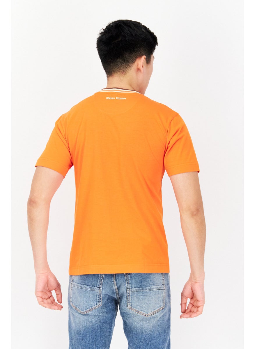 Wales Bonner - Men Crew Neck Short Sleeves Brand Logo T-Shirt, Orange - Image 1