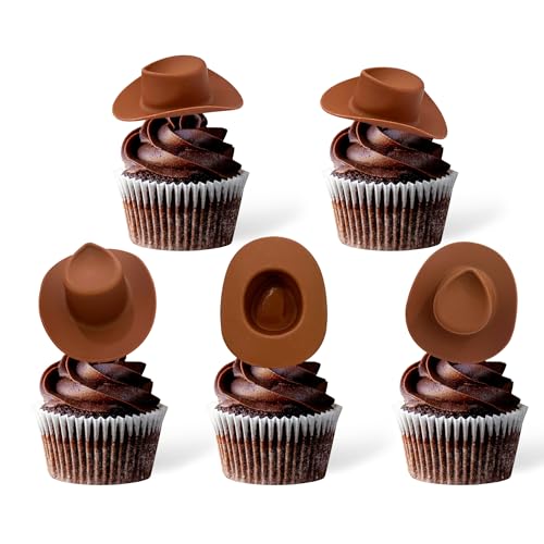Gexolenu 20 Pcs Plastic Mini Cowboy Hat Decoration Western Cowgirl Hat Doll Hats for Dollhouse Party Decoration Boy Girl Birthday Cake Decor SupplyBrown - Image 1
