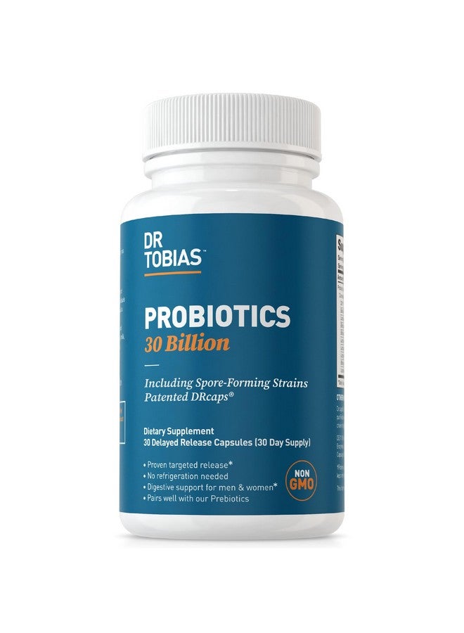 Dr. Tobias Probiotics 30 Billion, 10 Strains, 30 Billion CFU's, Targeted Release Probiotics for Women & Men, Supports Digestive Health, Shelf-Stable, Non-GMO, 30 Capsules, 30 Servings - Image 1