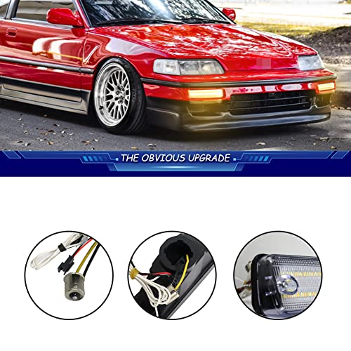 TurningMax For 1990 1991 Honda CR-X/CRX Front Bumper Turn Signal Lights HO2530108 + HO2531108 Clear Lens 2 in 1 Amber/White Lights - Image 2