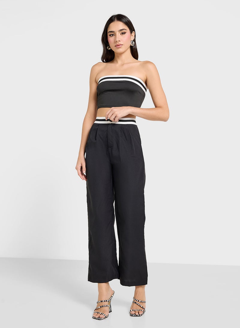 Ginger Bandeau Contrast Detail Crop Top & Wide Leg Pant Co-Ord Set  - Image 1