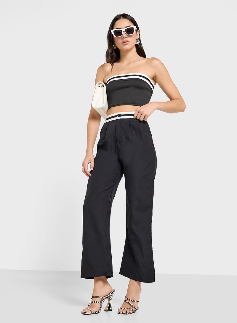 Ginger Bandeau Contrast Detail Crop Top & Wide Leg Pant Co-Ord Set  - Image 5