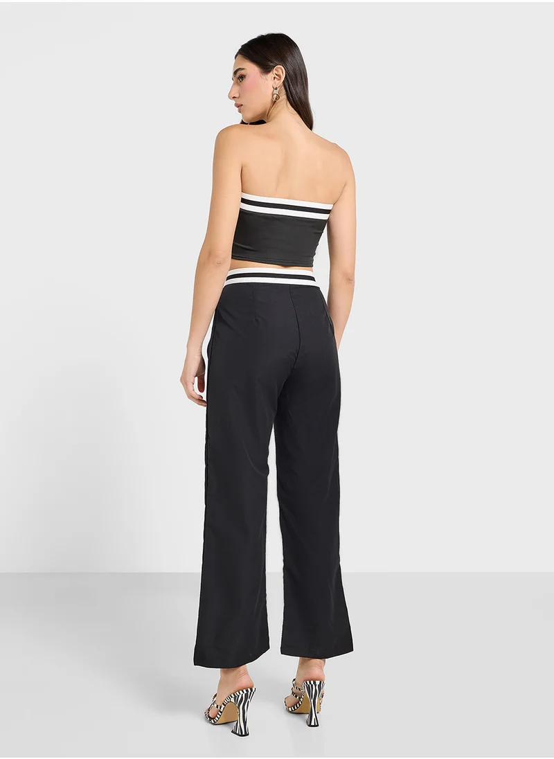 جينجر Bandeau Contrast Detail Crop Top & Wide Leg Pant Co-Ord Set