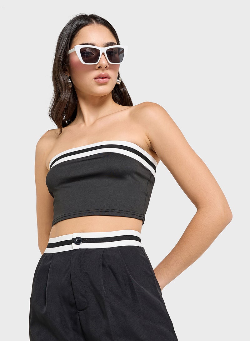 Ginger Bandeau Contrast Detail Crop Top & Wide Leg Pant Co-Ord Set  - Image 3