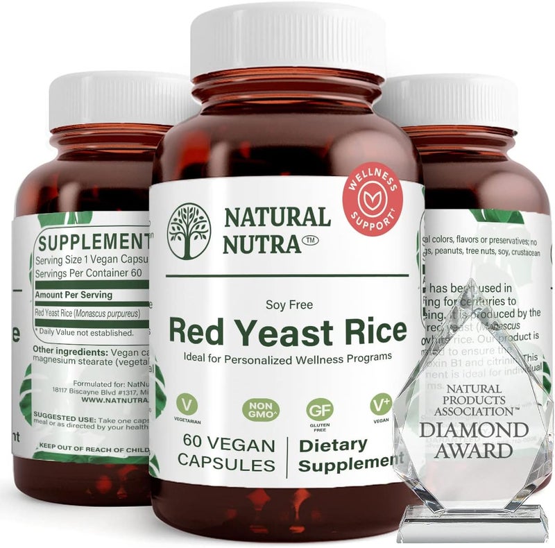 Natural Nutra Red Yeast Rice Extract Cardiovascular Support Helps Enhance Immunity Improve Digestion Improve Body Fluid Flow Improve Heart Health Gluten Free Supplements 600 mg 60 Capsules - Image 1