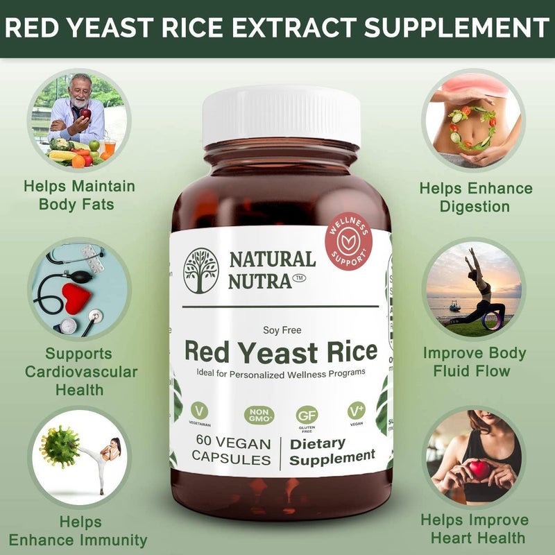 Natural Nutra Red Yeast Rice Extract Cardiovascular Support Helps Enhance Immunity Improve Digestion Improve Body Fluid Flow Improve Heart Health Gluten Free Supplements 600 mg 60 Capsules - Image 3