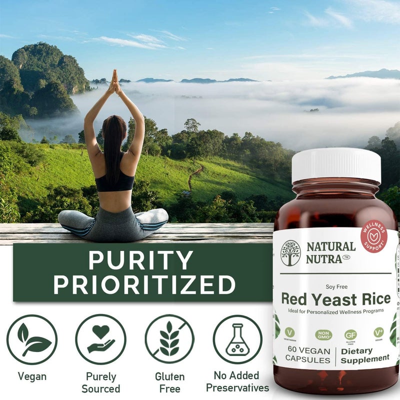 Natural Nutra Red Yeast Rice Extract Cardiovascular Support Helps Enhance Immunity Improve Digestion Improve Body Fluid Flow Improve Heart Health Gluten Free Supplements 600 mg 60 Capsules - Image 4