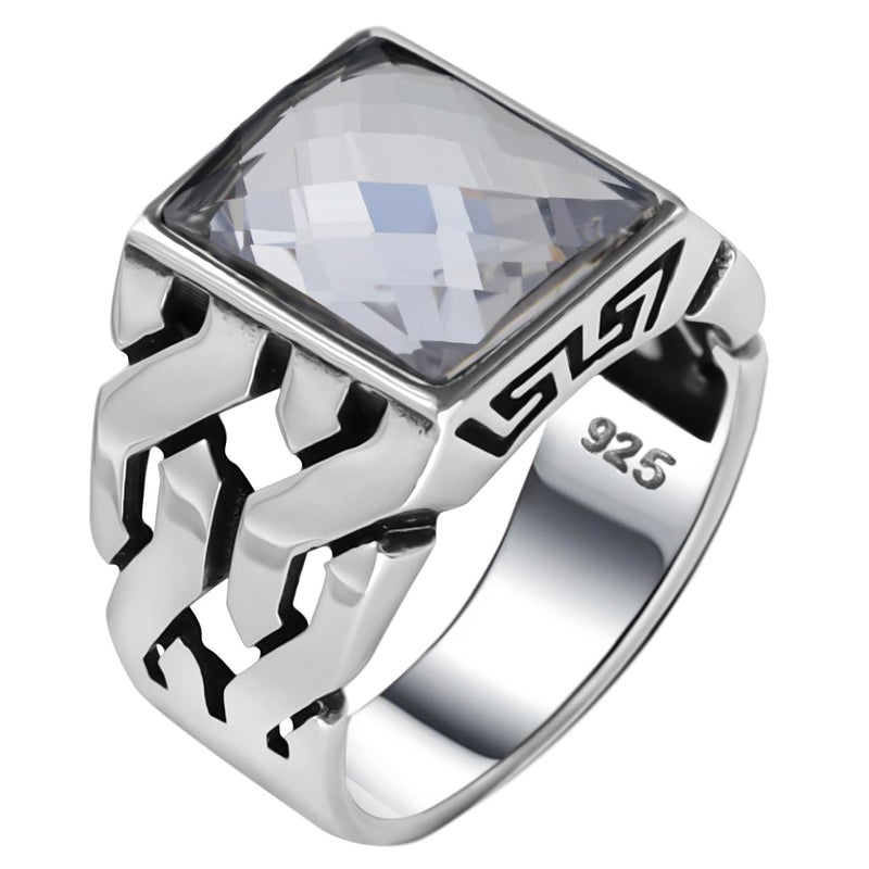Babylon Silver Men's Solid Genuine 925 Sterling Silver Ring Simulated White Diamond Handmade Cuban Link Chain Motif Braided Ring, Gift for Men (Simulated White Diamond, 7) - Image 5