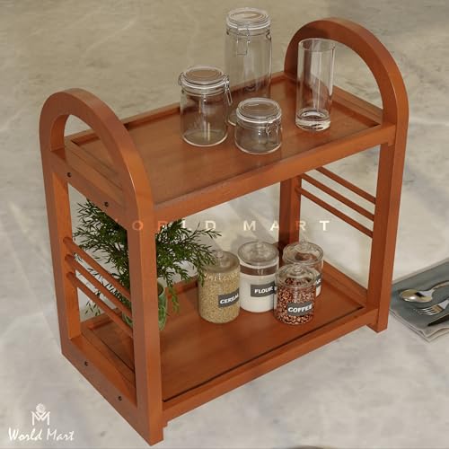 World Mart® Wooden Kitchen Counter Top Organizer | 2-Tier Corner Shelf Rack | Walnut Finish Multipurpose Storage Stand for Spices, Oils, Jars, Makeup, Office & Home | DIY Assembly | 18x18x11 Inches - Image 4