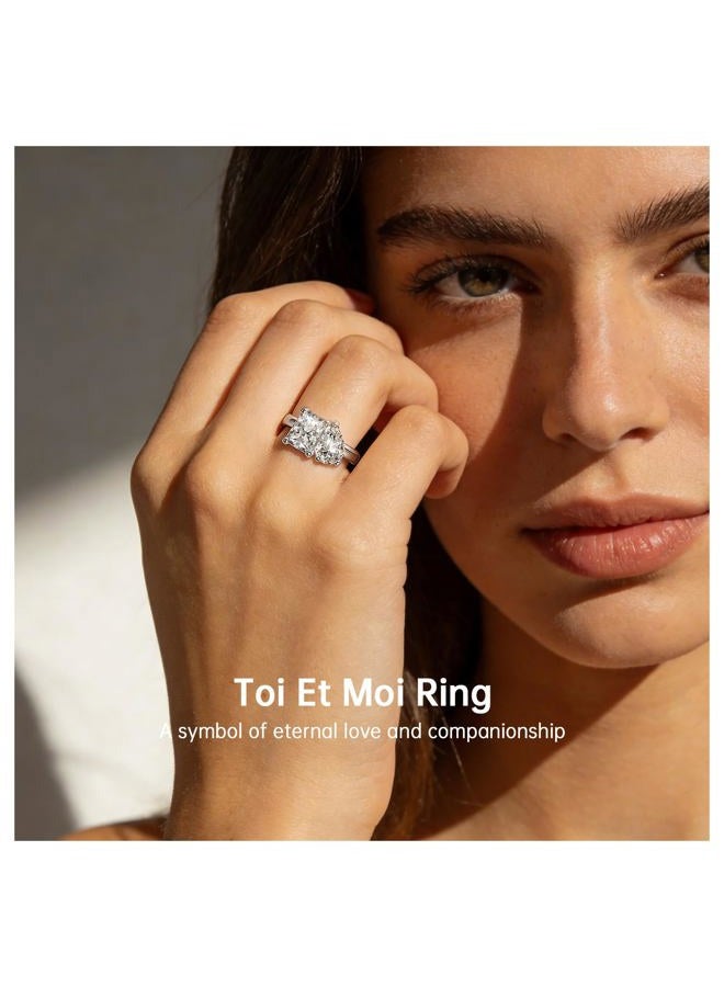 Yaresul 2.75ct Toi Et Moi Ring, 925 Sterling Silver Women Engagement Ring Double Stone Emerald & Pear Cut Wedding Eternity Unique AAAAA Cubic Zirconia Statement I LOVE You Width Band 2mm Size 5-9, 7 - Image 5