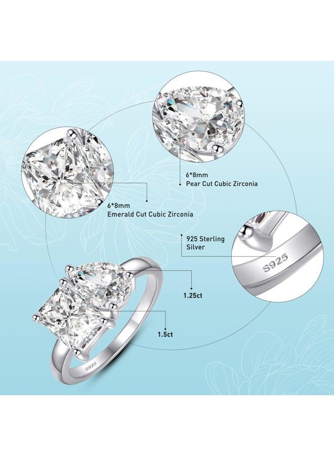Yaresul 2.75ct Toi Et Moi Ring, 925 Sterling Silver Women Engagement Ring Double Stone Emerald & Pear Cut Wedding Eternity Unique AAAAA Cubic Zirconia Statement I LOVE You Width Band 2mm Size 5-9, 7 - Image 3
